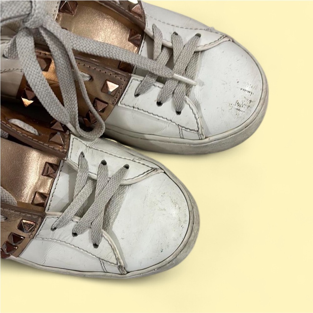 Valentino White Sneakers with Gold Studs - Picture 5 of 6
